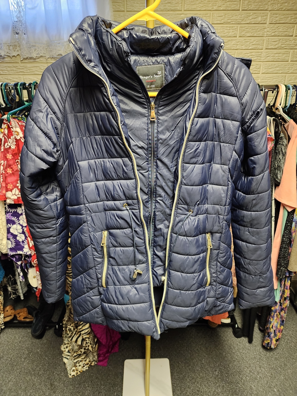 Bingo Star Sz S Women's Navy Quilted Packable Jacket with Hood